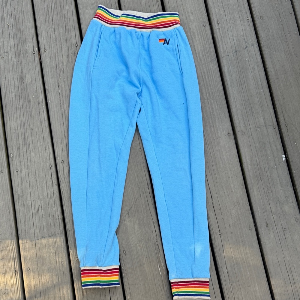 Aviator Nation Blue Sweatpants with Rainbow Trim